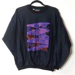 Handwoven 100% Cotton Navy Long-Sleeve Graphic T-Shirt - Size Medium
